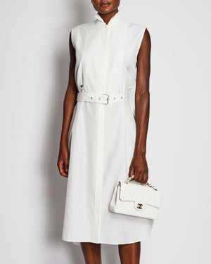 Christian Dior White Sleeveless Shirt Dress with CD Logo and Belt Detail Size FR 38 (UK 10)