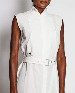 Christian Dior White Sleeveless Shirt Dress with CD Logo and Belt Detail Size FR 38 (UK 10)