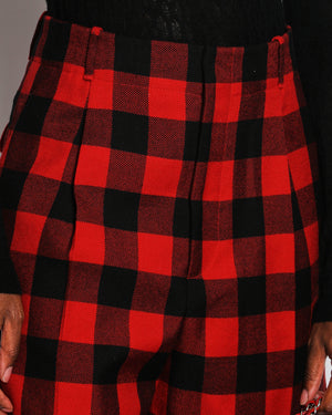 Christian Dior Red and Black Checkered Wool Shorts Size FR 38 (UK 10)