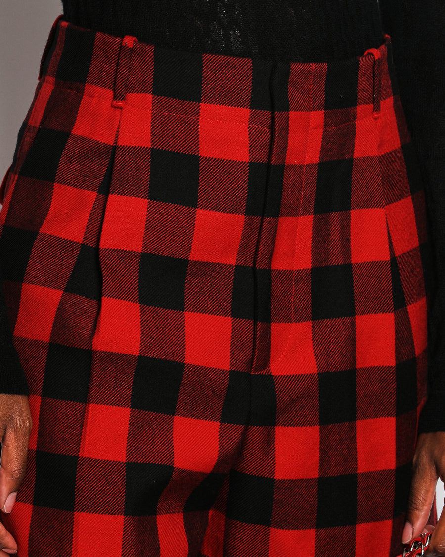Christian Dior Red and Black Checkered Wool Shorts Size FR 38 (UK 10)