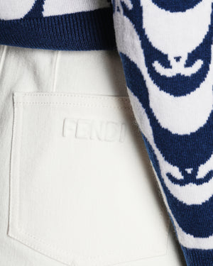 Fendi Ivory High-Waist Pleated Shorts with Logo and Pocket Detail Size IT 42 (UK 10)