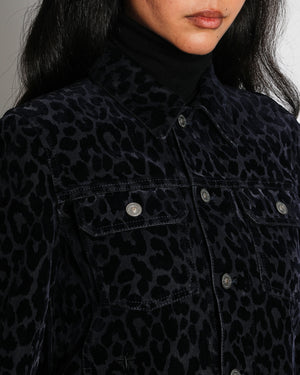Christian Dior Navy Velvet Leopard Print Jacket with Logo Detail Size FR 34 (UK 6)