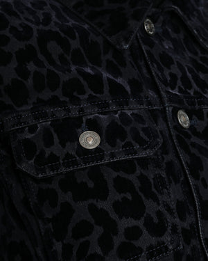 Christian Dior Navy Velvet Leopard Print Jacket with Logo Detail Size FR 34 (UK 6)