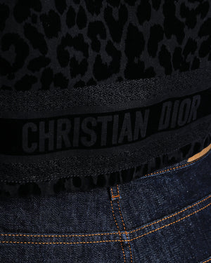 Christian Dior Navy Velvet Leopard Print Jacket with Logo Detail Size FR 34 (UK 6)