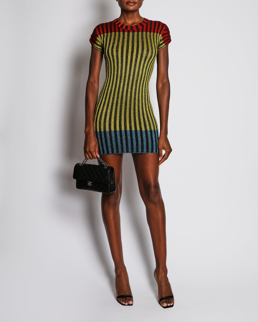Missoni Multicolour Short Sleeve Ribbed Metallic Knit Dress Size IT 42 (UK 12)