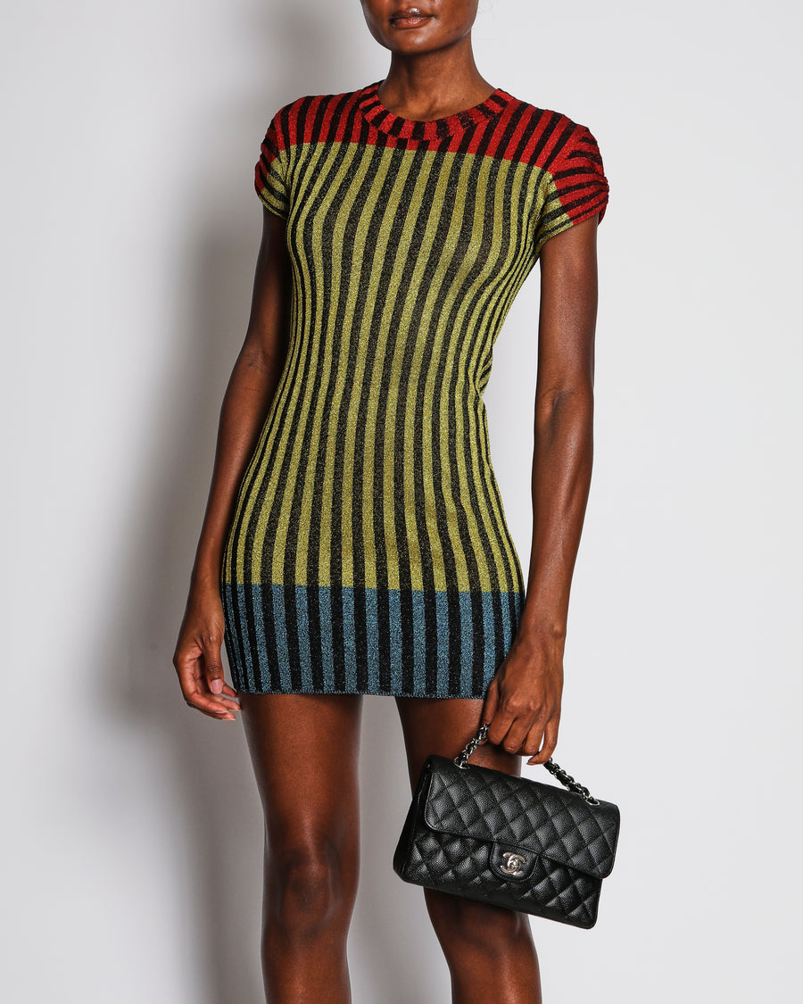 Missoni Multicolour Short Sleeve Ribbed Metallic Knit Dress Size IT 42 (UK 12)