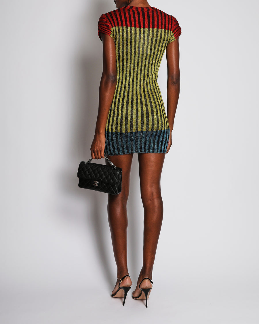 Missoni Multicolour Short Sleeve Ribbed Metallic Knit Dress Size IT 42 (UK 12)