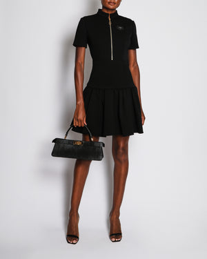 Louis Vuitton Black Short Sleeve Peplum Dress with Patch Leather Logo Size FR 36 (UK 8)