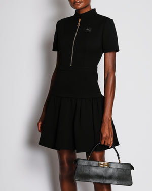 Louis Vuitton Black Short Sleeve Peplum Dress with Patch Leather Logo Size FR 36 (UK 8)