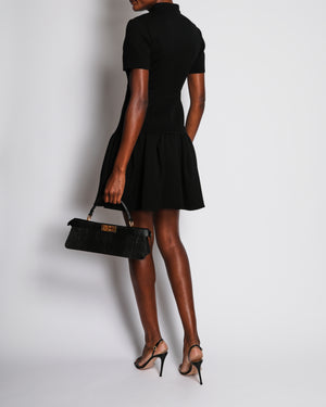 Louis Vuitton Black Short Sleeve Peplum Dress with Patch Leather Logo Size FR 36 (UK 8)