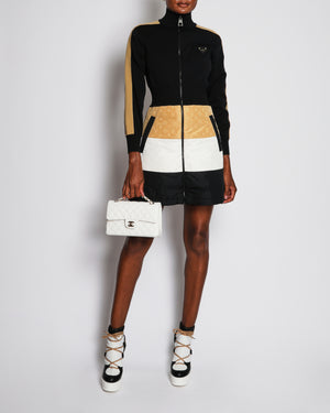Louis Vuitton Black, White and Beige Long Sleeves Mini Dress With Monogram Size FR 36 (UK 8)