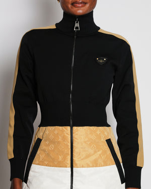 Louis Vuitton Black, White and Beige Long Sleeves Mini Dress With Monogram Size FR 36 (UK 8)