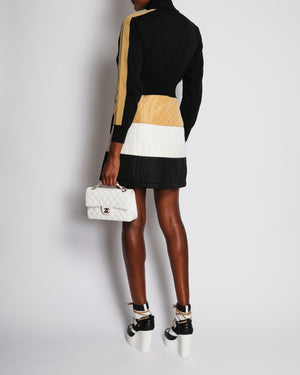 Louis Vuitton Black, White and Beige Long Sleeves Mini Dress With Monogram Size FR 36 (UK 8)
