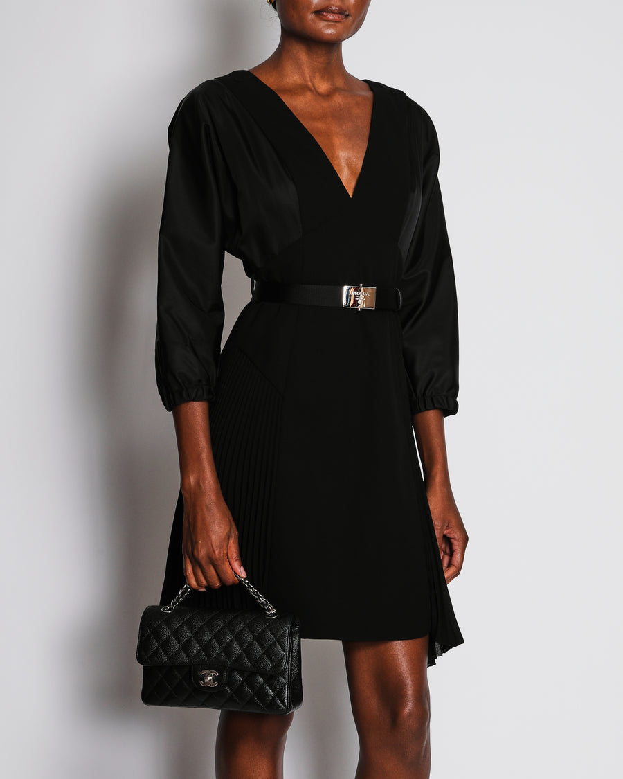 Prada Black Midi Dress With Pleats Details, Belt and Re-Nylon Sleeves Details Size IT 40 (UK 8)