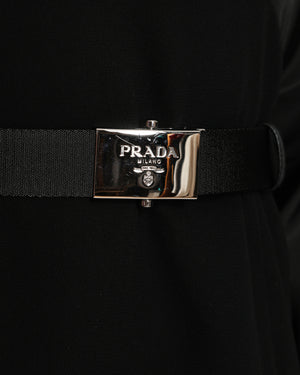 Prada Black Midi Dress With Pleats Details, Belt and Re-Nylon Sleeves Details Size IT 40 (UK 8)