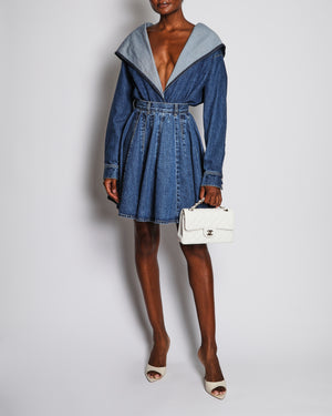 *SHOOT MS* Alaia Blue Denim Aline Skirt with Zip Pocket Detail Size FR 38 (UK 10)