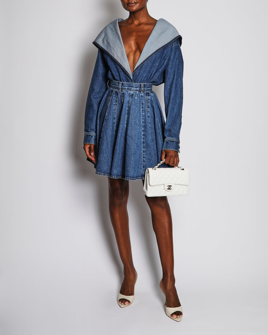 *SHOOT MS* Alaia Blue Denim Aline Skirt with Zip Pocket Detail Size FR 38 (UK 10)