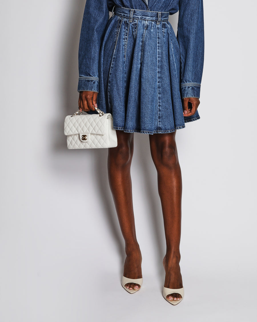 *SHOOT MS* Alaia Blue Denim Aline Skirt with Zip Pocket Detail Size FR 38 (UK 10)