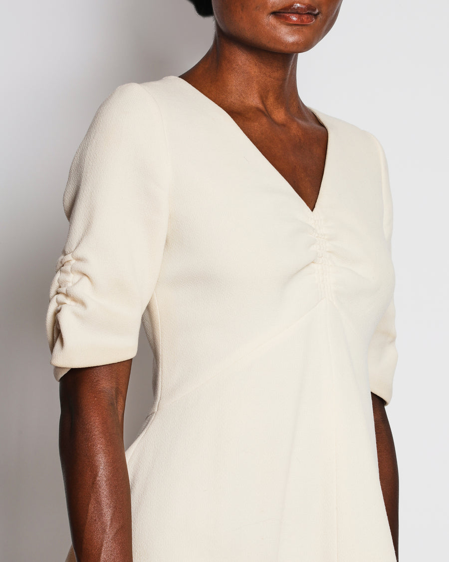 Christian Dior White Short Sleeve Midi Dress with Rouged Detail Size FR 40 (UK 12)