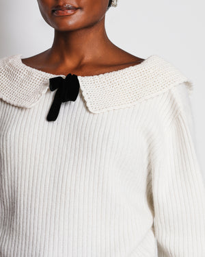 Miu Miu Cream Jumper With Crochet and Black Bow Collar Details Size IT 44 ( UK 12)