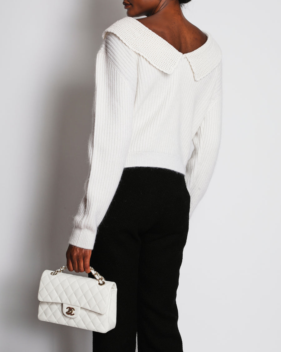 Miu Miu Cream Jumper With Crochet and Black Bow Collar Details Size IT 44 ( UK 12)