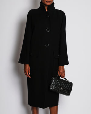 Chanel Black Wool Long Single Breasted Coat Size FR 40 (UK 12)
