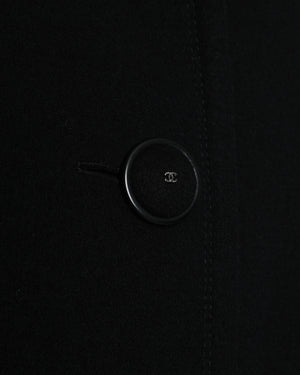 Chanel Black Wool Long Single Breasted Coat Size FR 40 (UK 12)