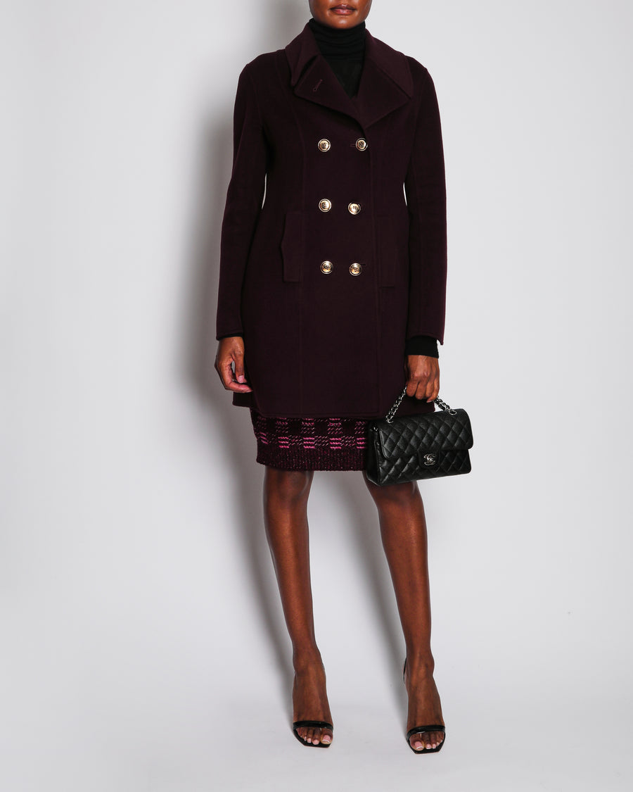 Yves Saint Laurent Burgundy Double Breasted Coat With Gold Buttons Size FR 40 (UK 12)