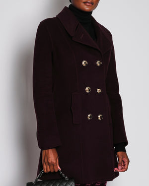 Yves Saint Laurent Burgundy Double Breasted Coat With Gold Buttons Size FR 40 (UK 12)