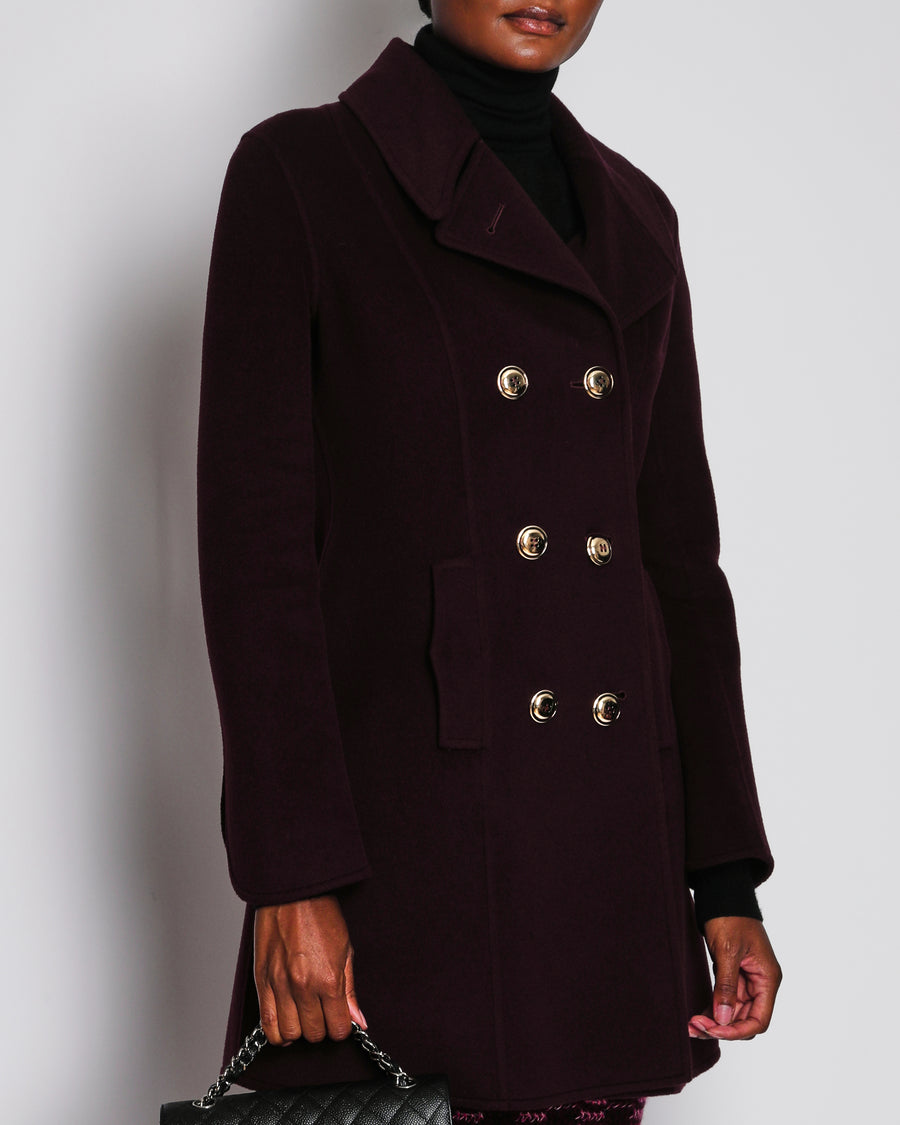 Yves Saint Laurent Burgundy Double Breasted Coat With Gold Buttons Size FR 40 (UK 12)