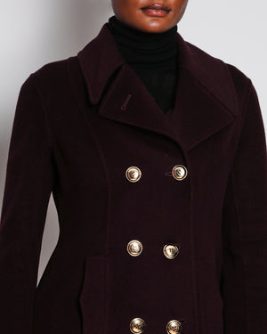 Yves Saint Laurent Burgundy Double Breasted Coat With Gold Buttons Size FR 40 (UK 12)