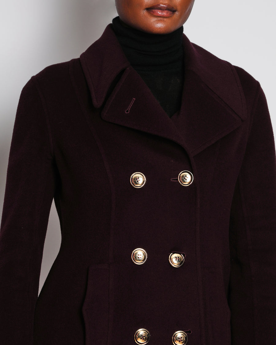 Yves Saint Laurent Burgundy Double Breasted Coat With Gold Buttons Size FR 40 (UK 12)