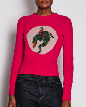 Christian Dior Fuchsia Cashmere Jumper With Dragon Embroidered Details Size FR 36 (UK 8)