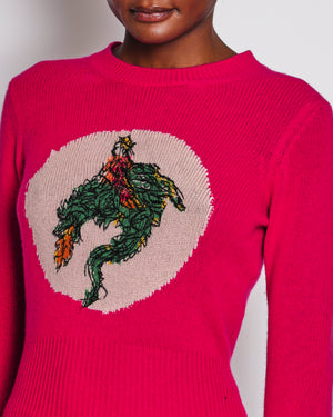 Christian Dior Fuchsia Cashmere Jumper With Dragon Embroidered Details Size FR 36 (UK 8)