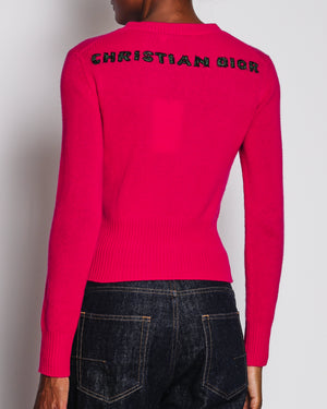 Christian Dior Fuchsia Cashmere Jumper With Dragon Embroidered Details Size FR 36 (UK 8)