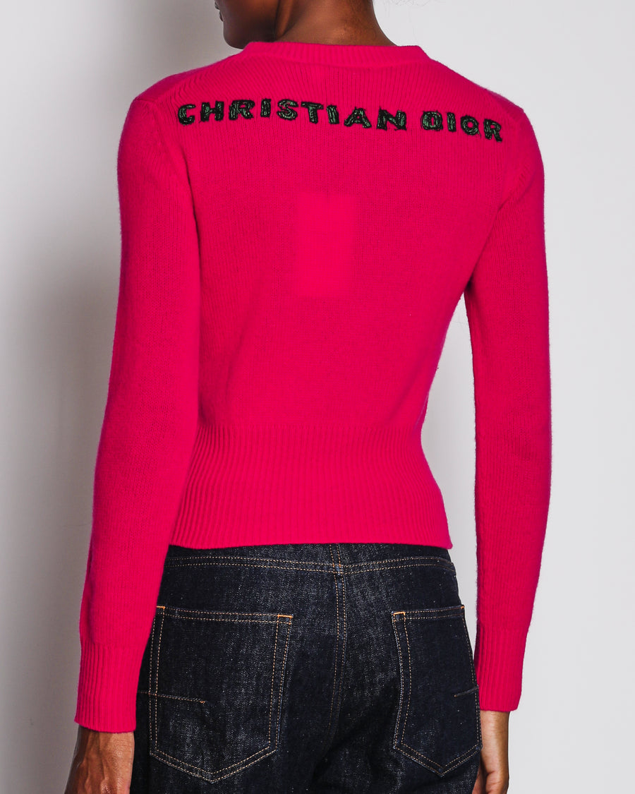 Christian Dior Fuchsia Cashmere Jumper With Dragon Embroidered Details Size FR 36 (UK 8)