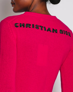 Christian Dior Fuchsia Cashmere Jumper With Dragon Embroidered Details Size FR 36 (UK 8)