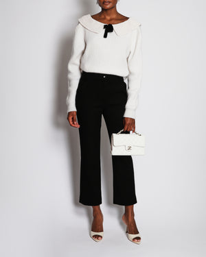 Chanel Black Straight-Leg Tweed Trousers with Silver Lion Head Button Detail Size FR 36 (UK 8)