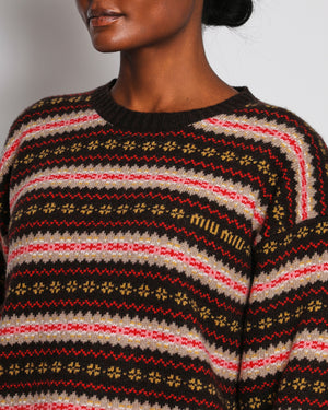 Miu Miu Brown Fair Isle Jumper in Wool Size IT 40 ( UK 8)