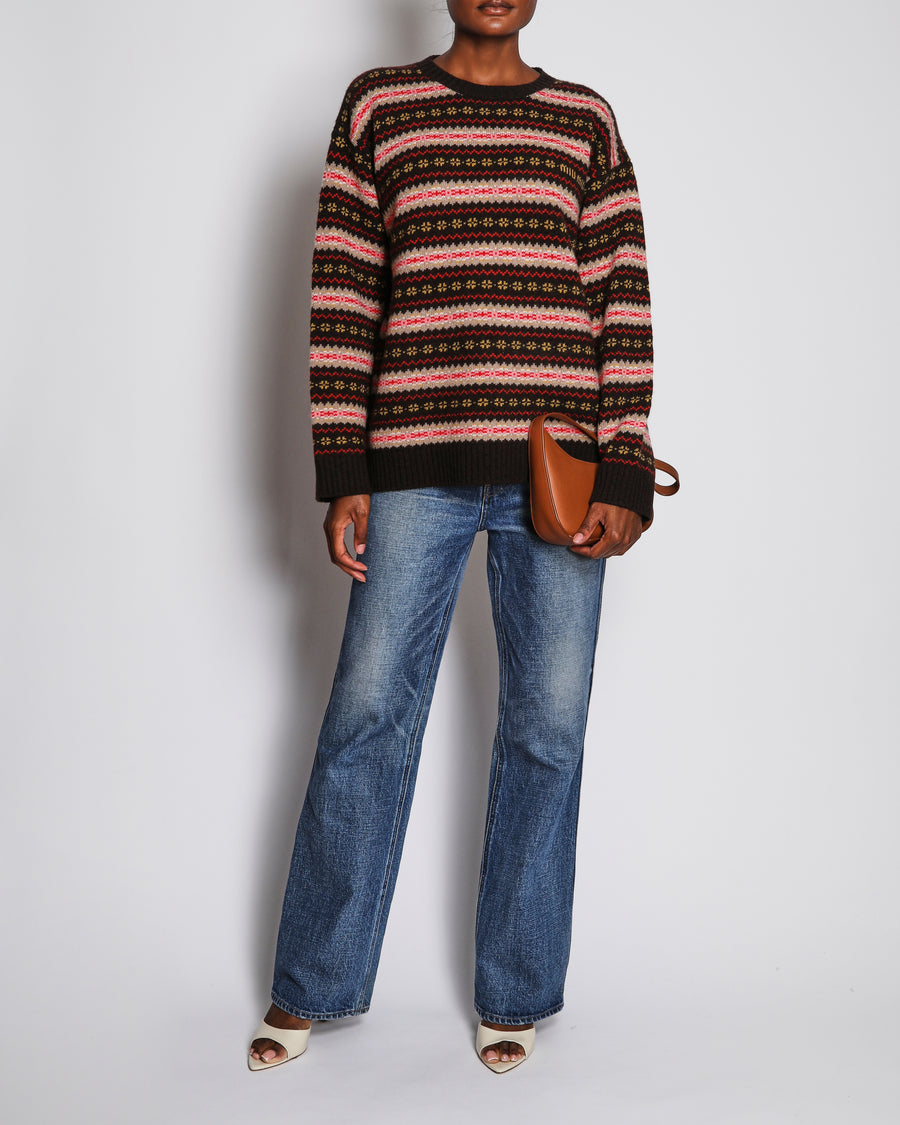 Miu Miu Brown Fair Isle Jumper in Wool Size IT 40 ( UK 8)