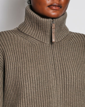 Hermes Taupe H Jacket Cardigan in Wool with Leather H Detailed Pocket Size FR 36 ( UK 8)