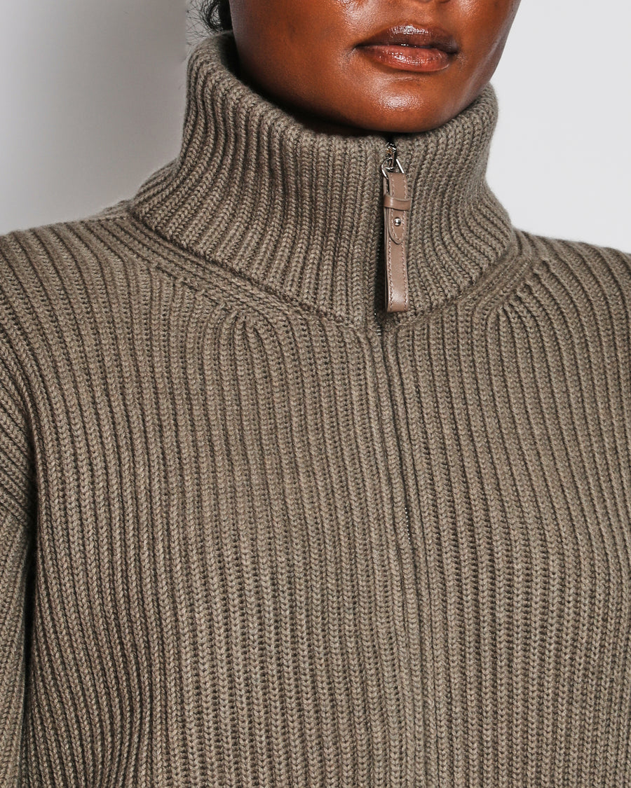 Hermes Taupe H Jacket Cardigan in Wool with Leather H Detailed Pocket Size FR 36 ( UK 8)