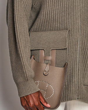 Hermes Taupe H Jacket Cardigan in Wool with Leather H Detailed Pocket Size FR 36 ( UK 8)