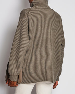 Hermes Taupe H Jacket Cardigan in Wool with Leather H Detailed Pocket Size FR 36 ( UK 8)