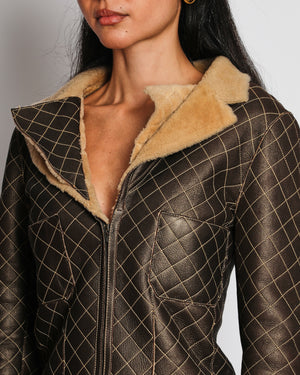 Chanel 04A Brown Quilted Leather Jacket with Shearling Lining and Collar Size FR 42 (UK 14)