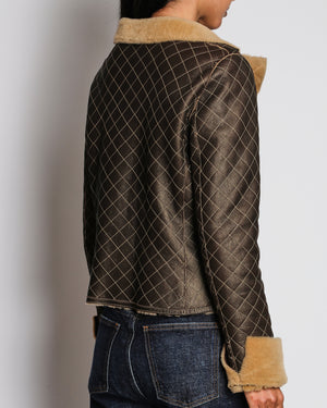 Chanel 04A Brown Quilted Leather Jacket with Shearling Lining and Collar Size FR 42 (UK 14)