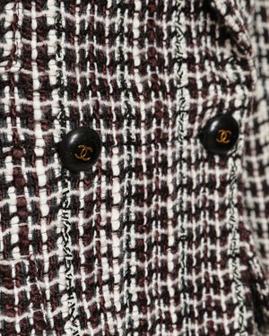 Chanel 01/A Brown and White Double-Breasted Grid-Patterned Jacket with Sequin Detail Size FR 38 (UK 10)