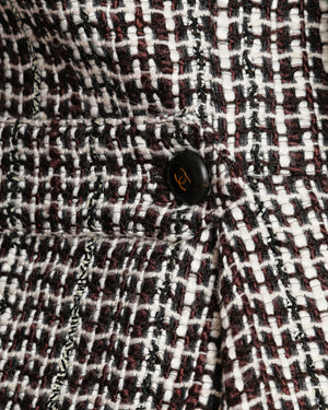 Chanel 01/A Brown and White Double-Breasted Grid-Patterned Jacket with Sequin Detail Size FR 38 (UK 10)