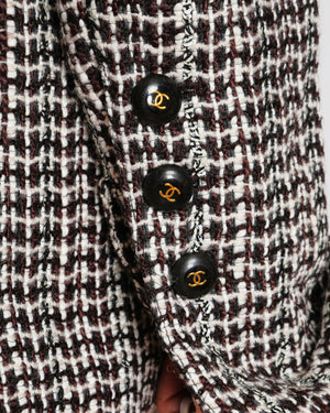 Chanel 01/A Brown and White Double-Breasted Grid-Patterned Jacket with Sequin Detail Size FR 38 (UK 10)