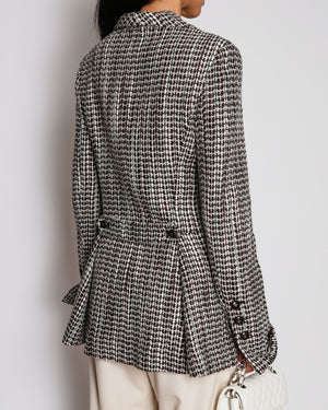 Chanel 01/A Brown and White Double-Breasted Grid-Patterned Jacket with Sequin Detail Size FR 38 (UK 10)